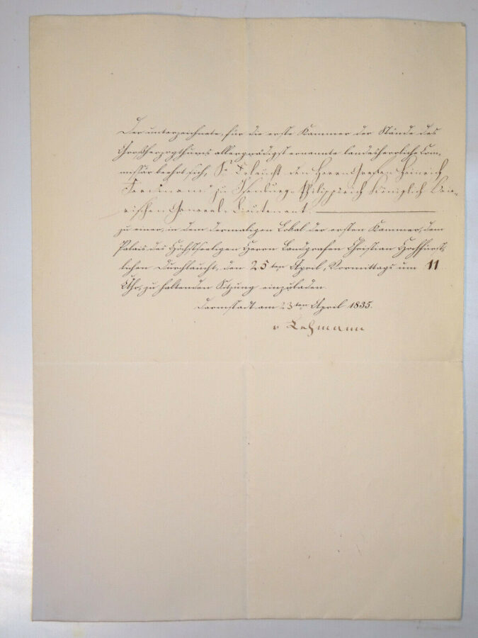 1835 Dokument Urkunde, Handschrift Adel Graf Hessen Landgraf? Isenburg?