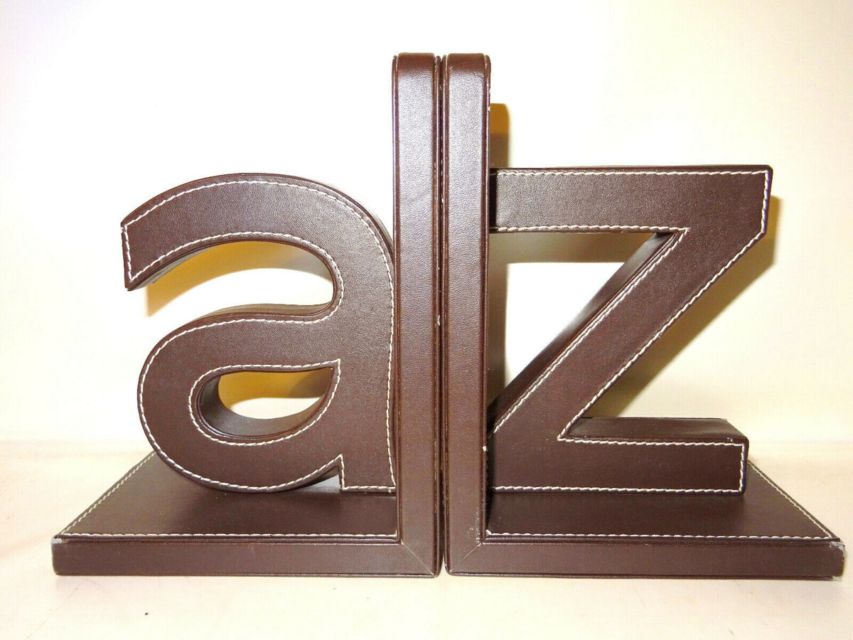Buchstützen A-Z Leder Braun Buchstaben Deko Buchhalter Book Stand Leather