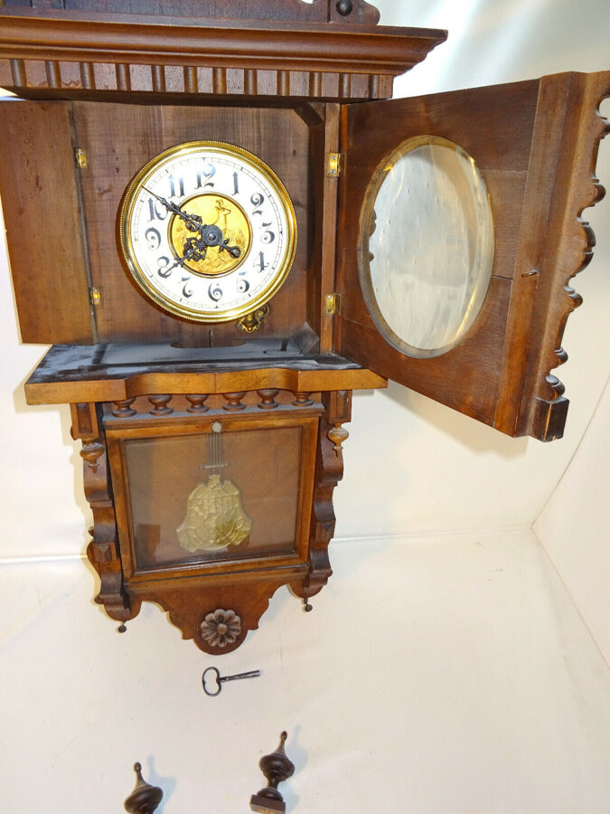 Gründerzeit Historismus Regulator Pendeluhr Wanduhr Uhr Antik Clock Lyra Gong