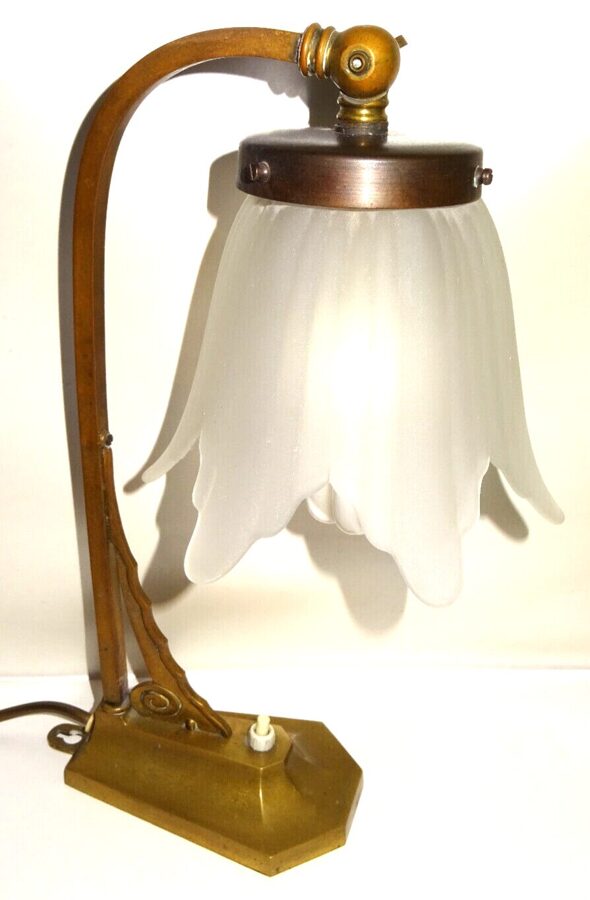 Art Deco Jugendstil-Optik Tischlampe Wandlampe Messing Glas 50s Mid Century 35cm