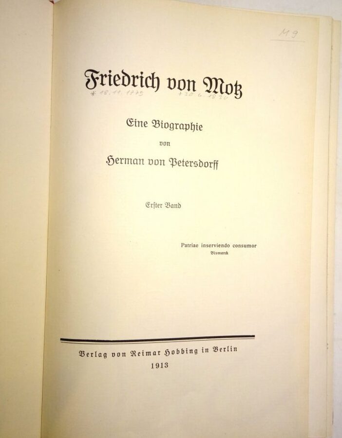 Petersdorff: Friedrich von Motz. Eine Biographie. Hobbing-Verlag 1913