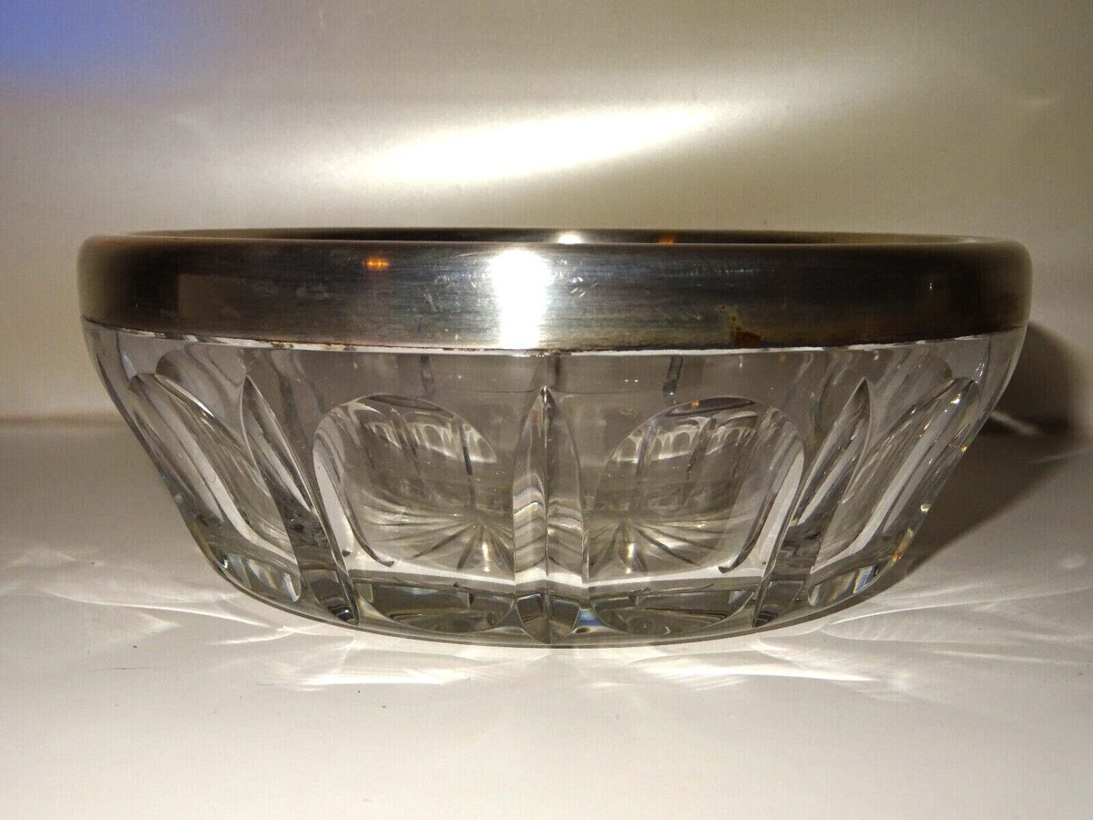 Kristall Glas Schale Bleikristall mit 925 Sterling Silber Montur ⌀:18cm H:6,5cm