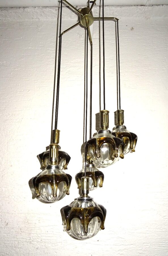 Kaskadenlampe Glas Design "Murano? Vintage 60s 70s RARE Hängelampe Leuchte 125cm