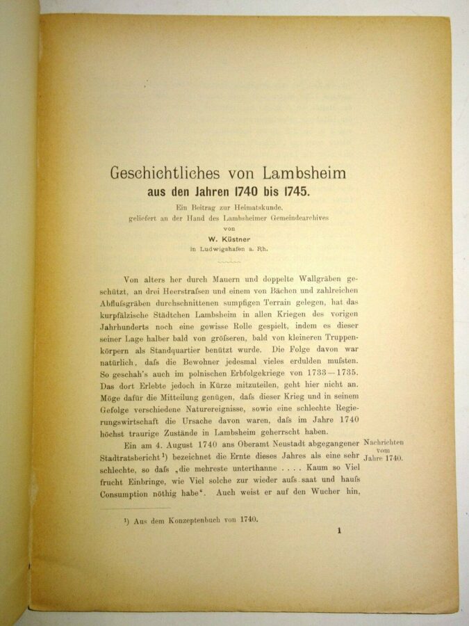Küstner: Geschichtliches von Lambsheim aus den Jahren 1740 bis 1745. / 1894