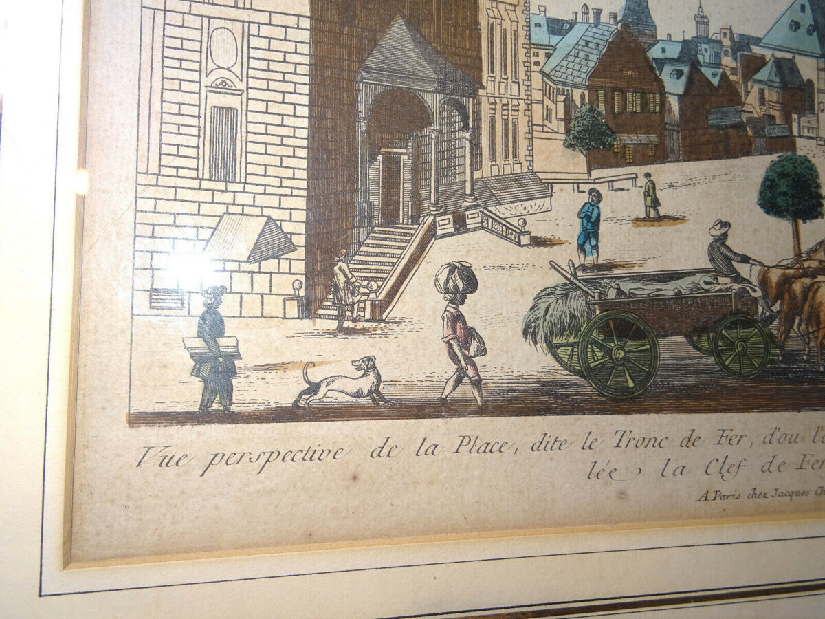 "Vue de la place dite le Tronc de fer", Kupferstich Frankfurt Hauptwache um 1750