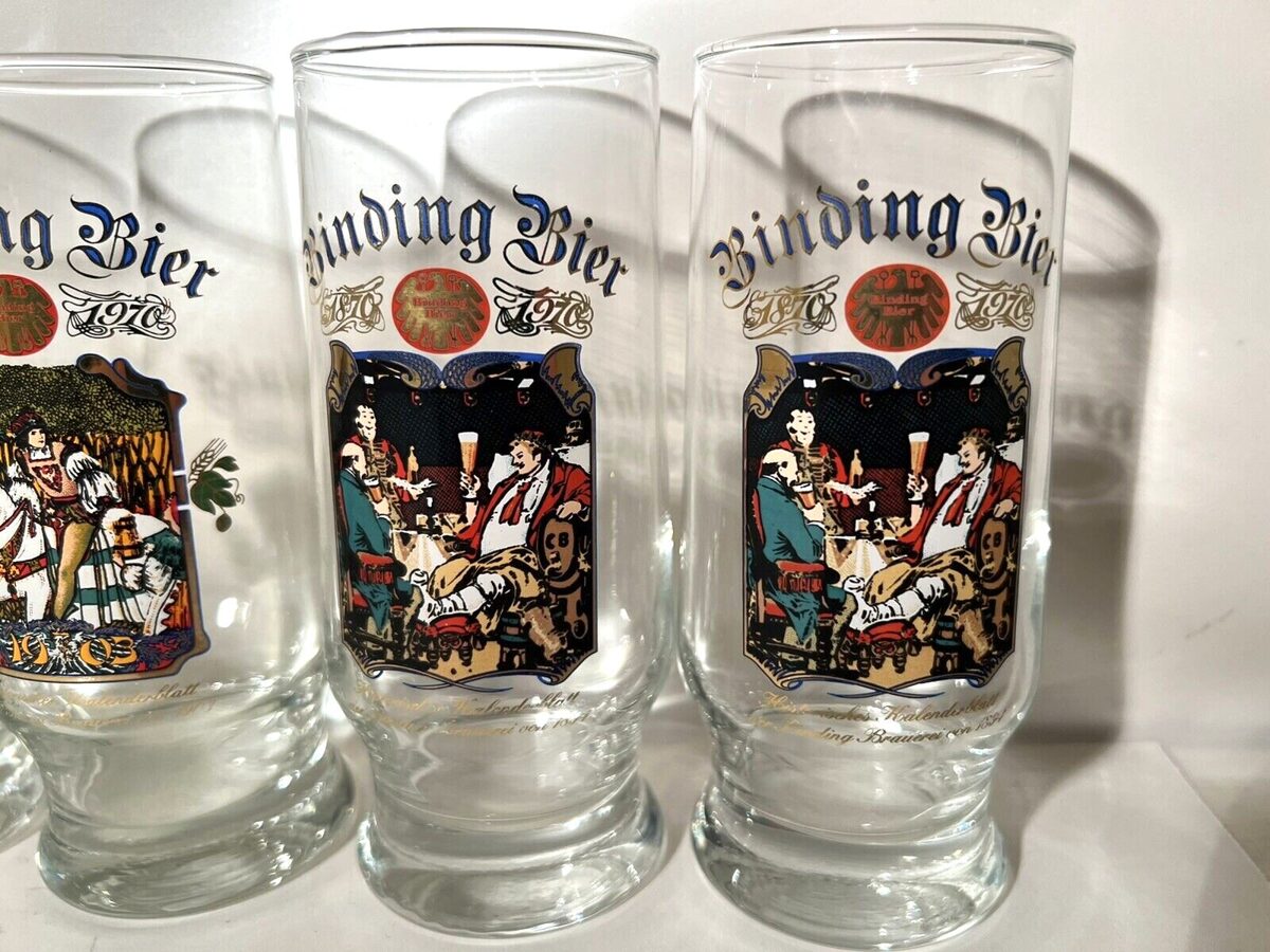 5 x Binding Bier 1870 / 1970 Jubiläum Gläser Bierglas Glas Sammler Vintage 14,5cm
