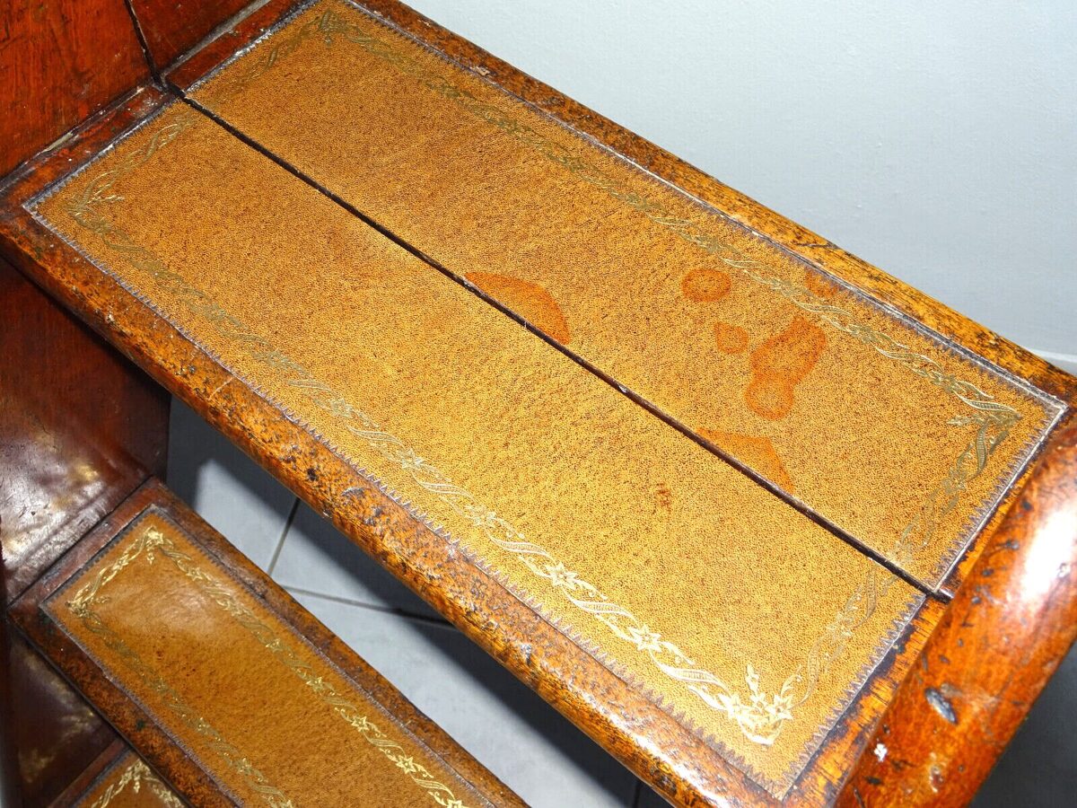Empire England Bibliothekstreppe Holz Leder Treppe Leiter Antik um 1900 RAR