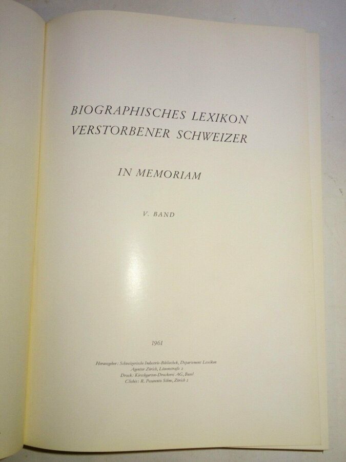 IN MEMORIAM / Biographisches Lexikon verstorbener Schweizer V.Band 1961