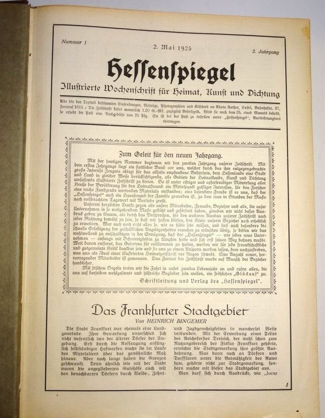 Hessenspiegel Illustrierte Wochenschrift für Heimat 2.Jahrgang 1925 / Nr.1-32/33