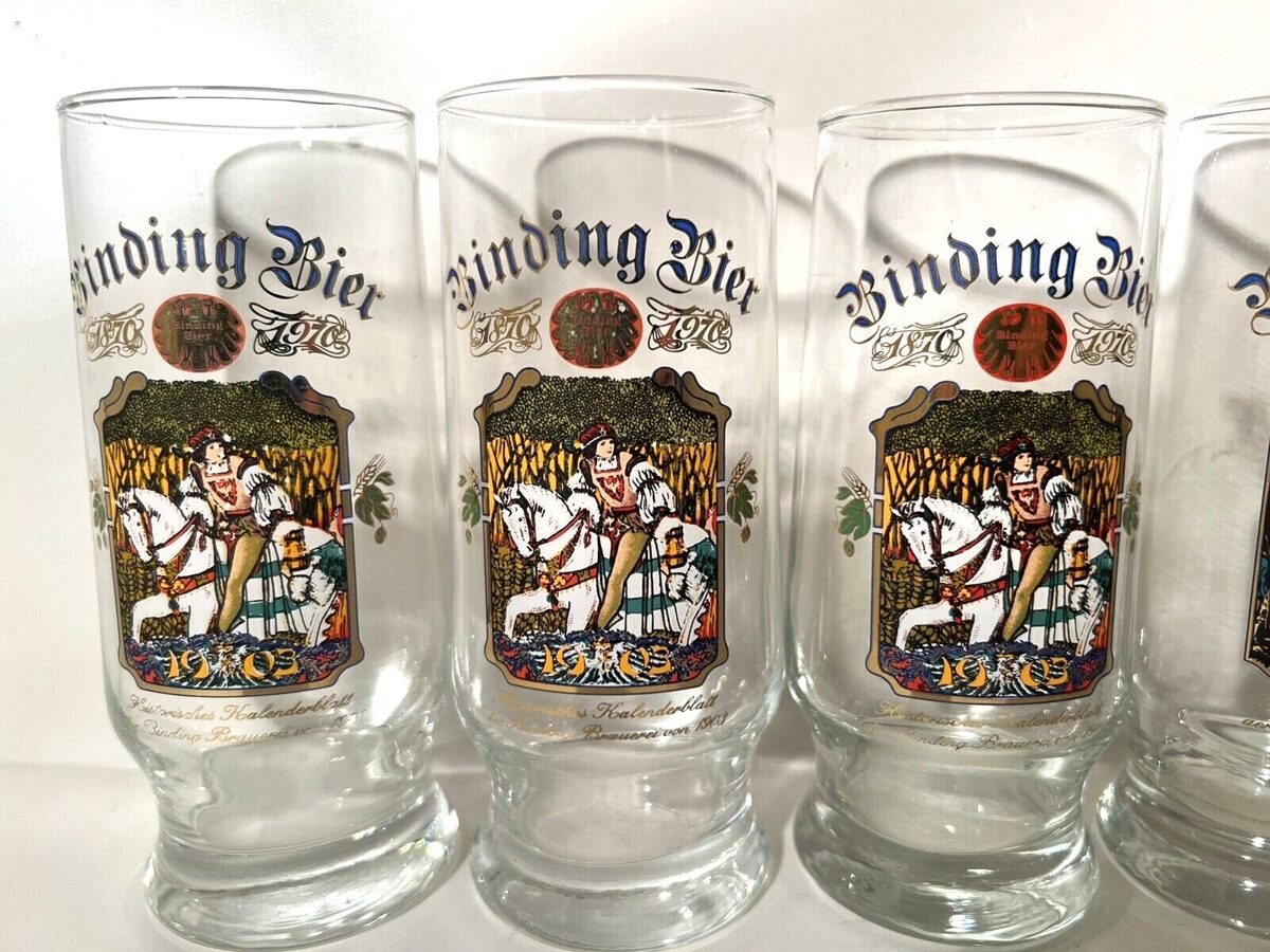 5 x Binding Bier 1870 / 1970 Jubiläum Gläser Bierglas Glas Sammler Vintage 14,5cm