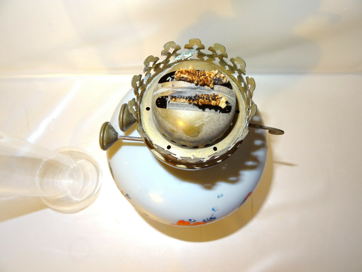 DUPLEX Antike Petroleumlampe Jugendstil Opalglas handbemalt Jugendstil 53cm