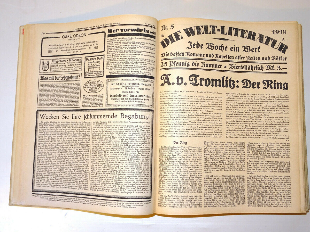 Die Welt-Literatur 1919 / 1.und 2.Halbjahr komplett Nr. 1-52 Jede Woche ein Werk