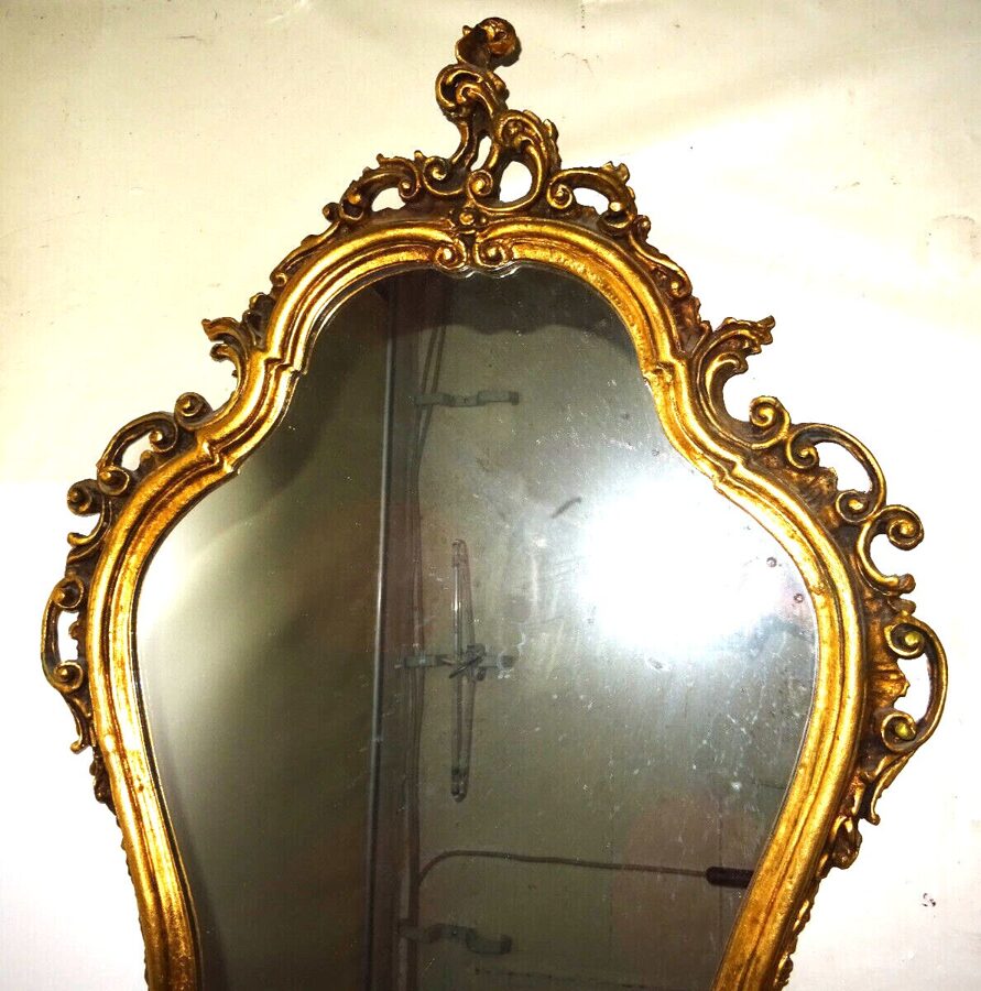 Barock Rokoko Spiegel Wandspiegel Goldrahmen Antik Mirror Pompös Holz 86x55cm