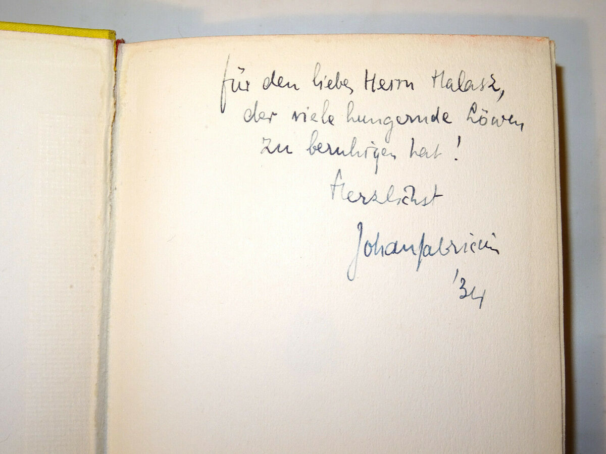Johann Fabricius: Löwen hungern in Neapel. Zsolnay-Verlag 1934 SIGNIERT SIGNED