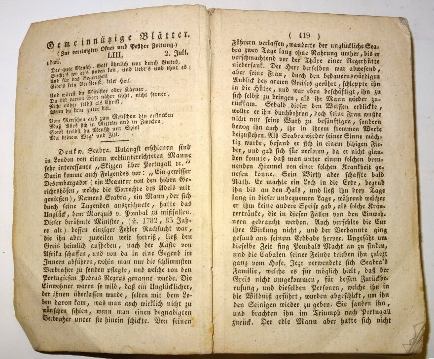 Rösler Gemeinnützige Blätter zur Belehrung und Unterhaltung Pesther Zeitung 1826