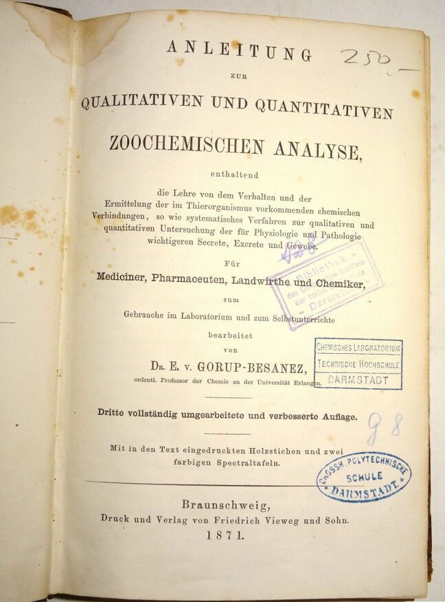 Anleitung zur qualitativen und quantitativen Zoochemischen Analyse 1871 Besanez