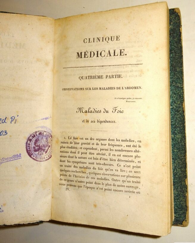 Lerminier: CLINIQUE MEDICALE OU CHOIX D`OBSERVATIONS Quatrieme Partie, 1827