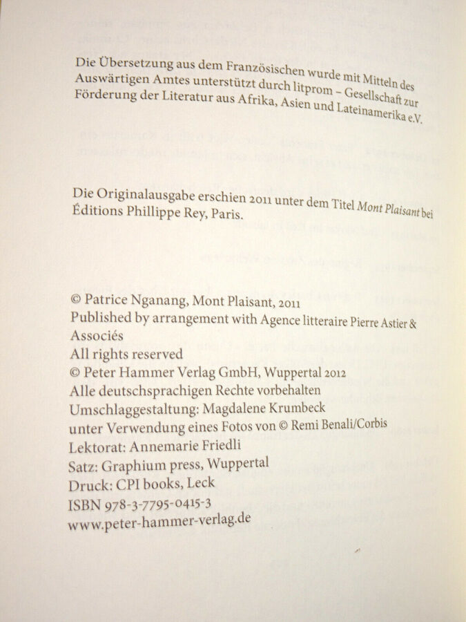 Patrice Nganang: Der Schatten des Sultans. Roman. Peter Hammer Verlag 2012