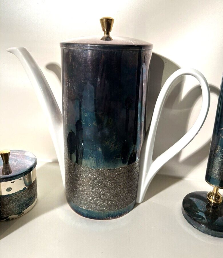 BSF Kaffee-Set Vintage versilbert Thermoskanne Porzellan Zuckerdose Kerzenhalter