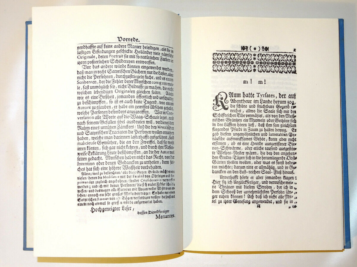 Menantes / Hunold: Satyrischer Roman. Minerva Nachdruck 1726-1970