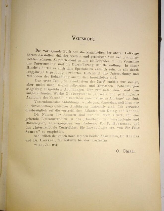 Chiari: Die Krankheiten der Nase. (Oberen Luftwege 1.Teil) Deuticke-Verlag 1902