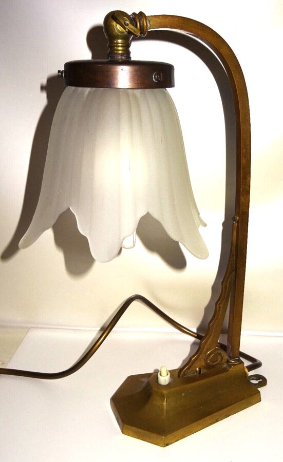 Art Deco Jugendstil-Optik Tischlampe Wandlampe Messing Glas 50s Mid Century 35cm