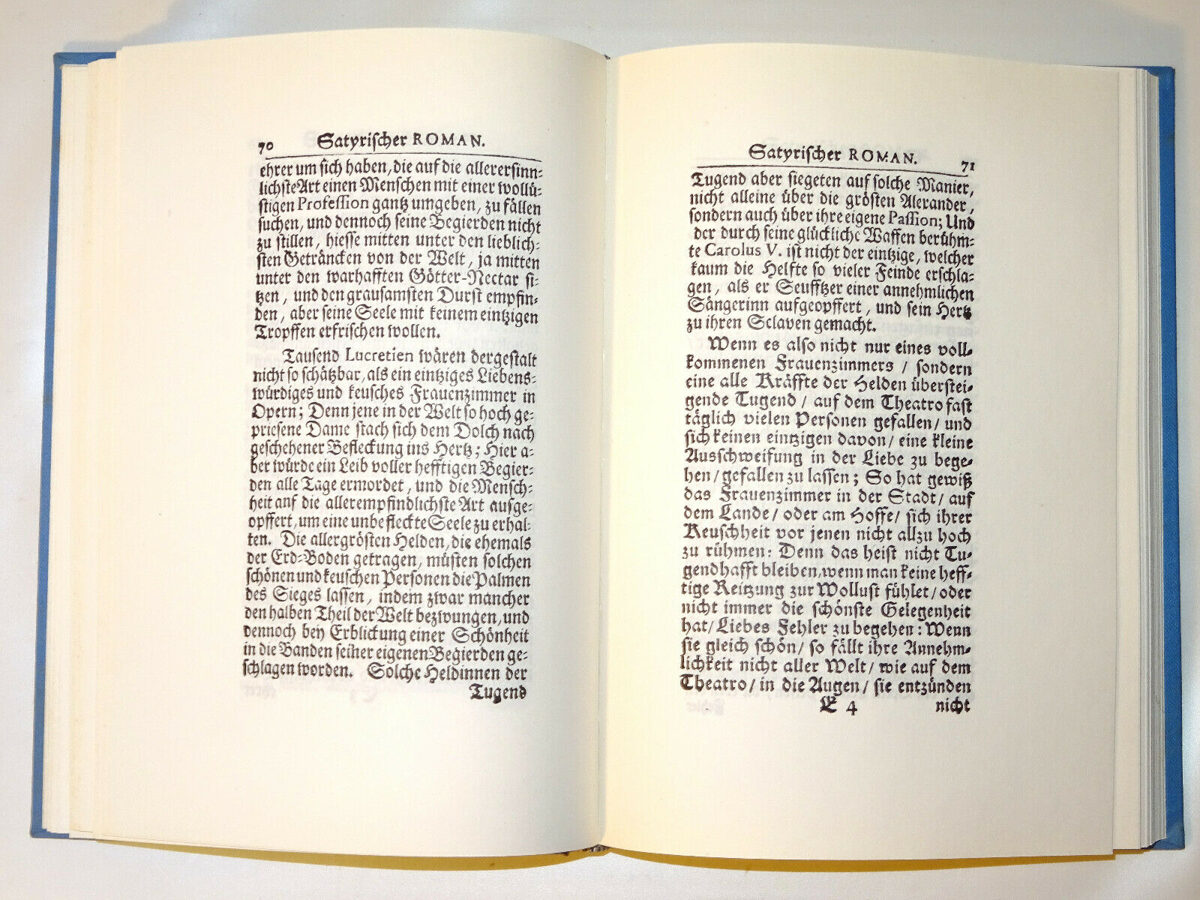 Menantes / Hunold: Satyrischer Roman. Minerva Nachdruck 1726-1970