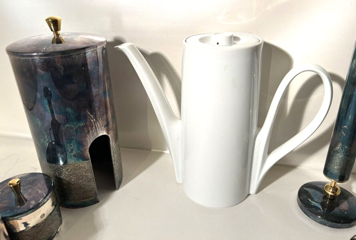 BSF Kaffee-Set Vintage versilbert Thermoskanne Porzellan Zuckerdose Kerzenhalter