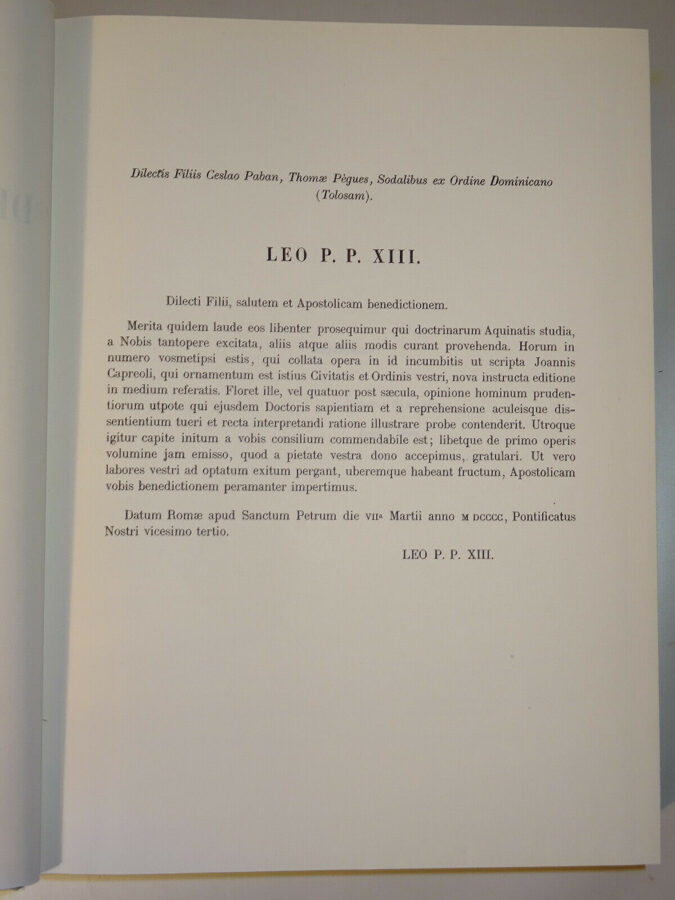 1900-1967 Capreoli Tomus II DEFENSIONES THEOLOGIAE DIVI THOMAE AQUINATIS 