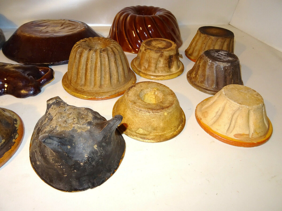 13 x Backform Guglhupf Kuchenform Antik Keramik Hafnerware Biedermeier 18.-19.Jahrundert