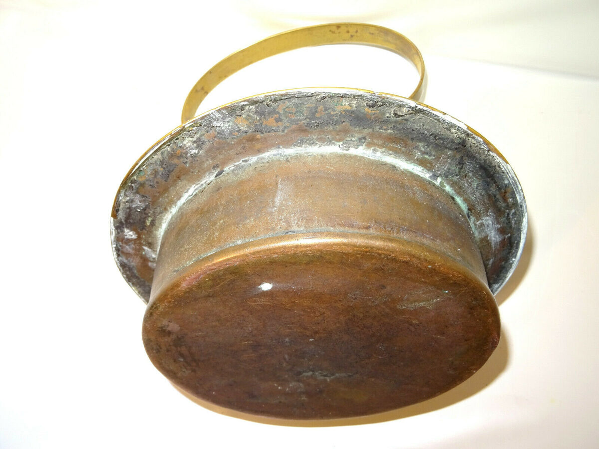 Antiker Wasserkessel, Messing, vernickelt, mit Kupferboden für Stangenherd