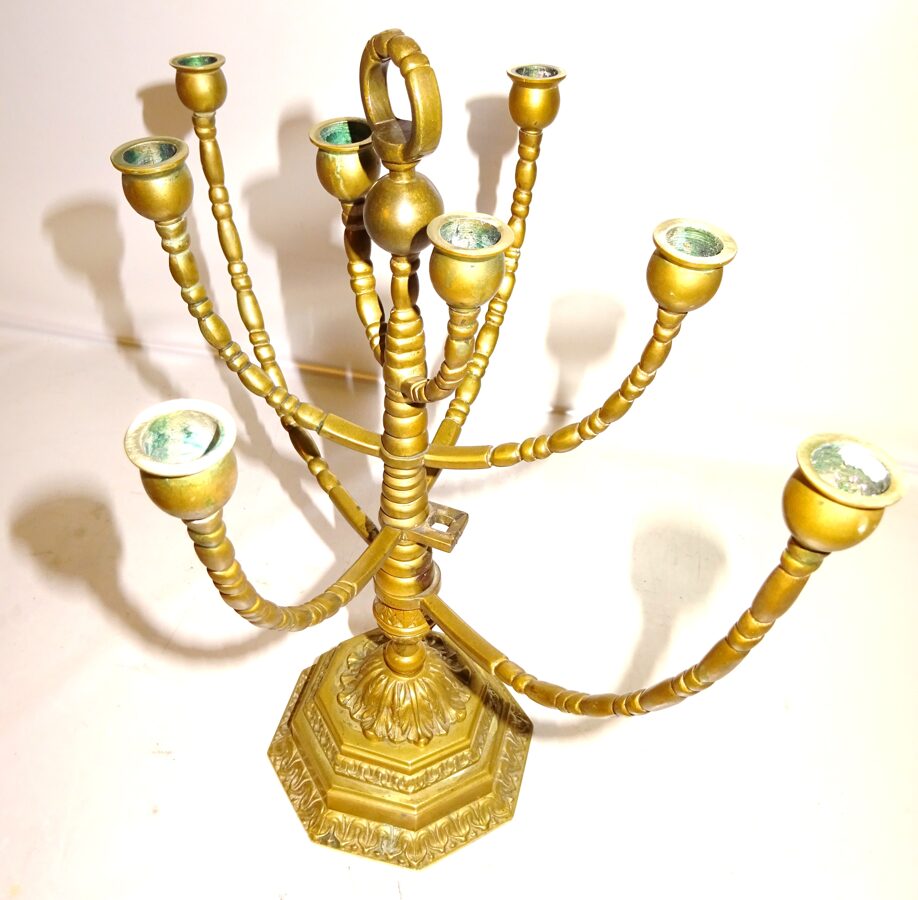 Menora Kerzenleuchter Kerzenhalter Kandelaber 8-armig 35x33cm Messing um 1900