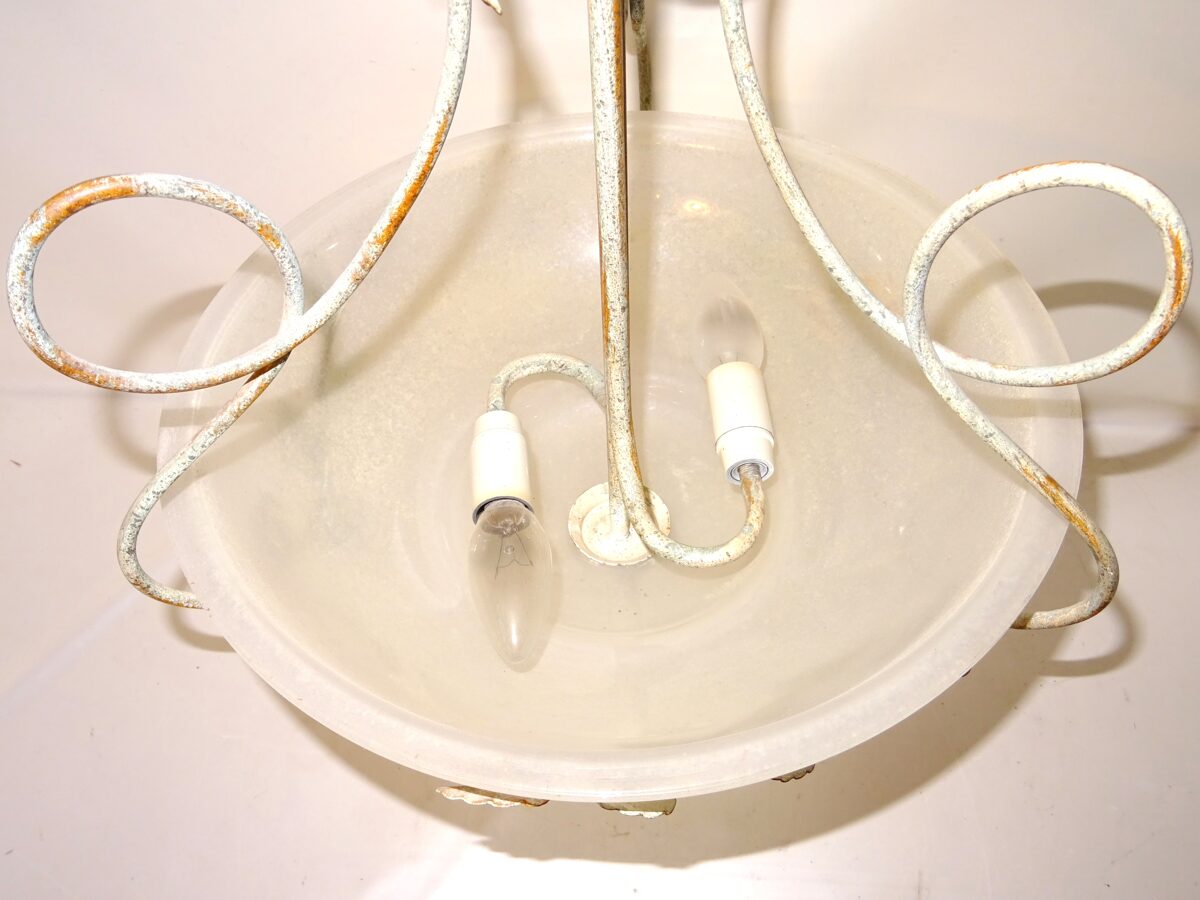 Vintage Florentiner Deckenleuchte Deckenlampe Hängelampe Glas und Eisen Floral