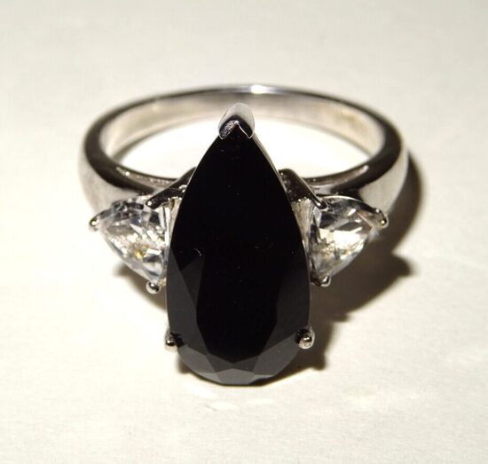 925 Silberring Sterling Silber Ring mit Onyx Silver ⌀17mm 4,2g gebraucht
