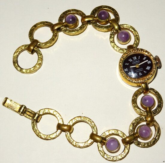Anker 17 Rubis Incabloc Damen Armbanduhr Uhr vergoldet Amethyst Handaufzug