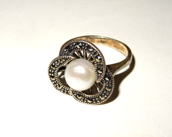 925 Silberring Sterling Silber Ring mit Perle Silver ⌀17mm 5,6g gebraucht