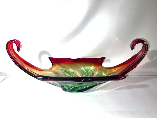 Riesige Murano Glasschale Glas Schale Bowl Vintage Retro Design rot 52cm 2,9kg