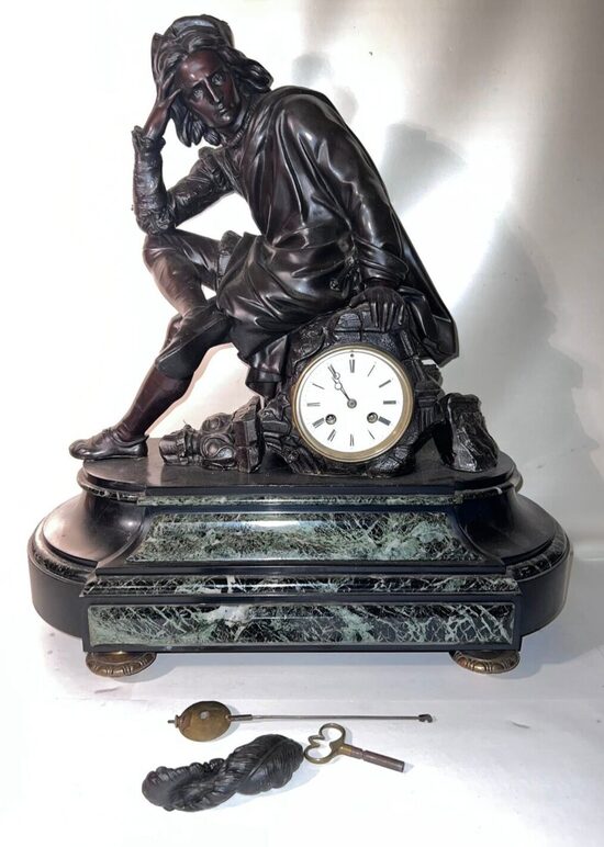 Kaminuhr Bronze & Marmor um 1880 Gentleman der Renaissance H:ca:65cm (NUR ABHOLUNG!!!)