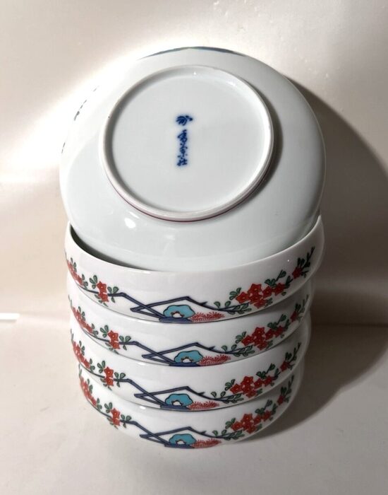 5x Arita Koransha Porzellan Schalen Teller Blumen ⌀12cm Japan Vintage Meiji