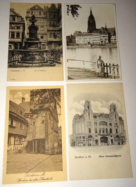 4xAk Postkarte Frankfurt a.M. Ansichtskarte antik Schumann Theater Pfarrhaus
