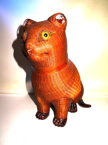 Shanghai Handcrafted Wooden Cat Korb Kunsthandwerk Korb Gefäß H:30cm