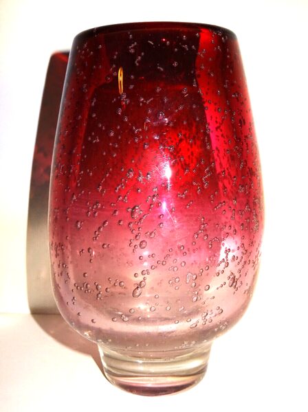 Volkhard Precht Lauscha Glas Vase Luftblasen 1988 H:17,5cm Retro rot Vintage