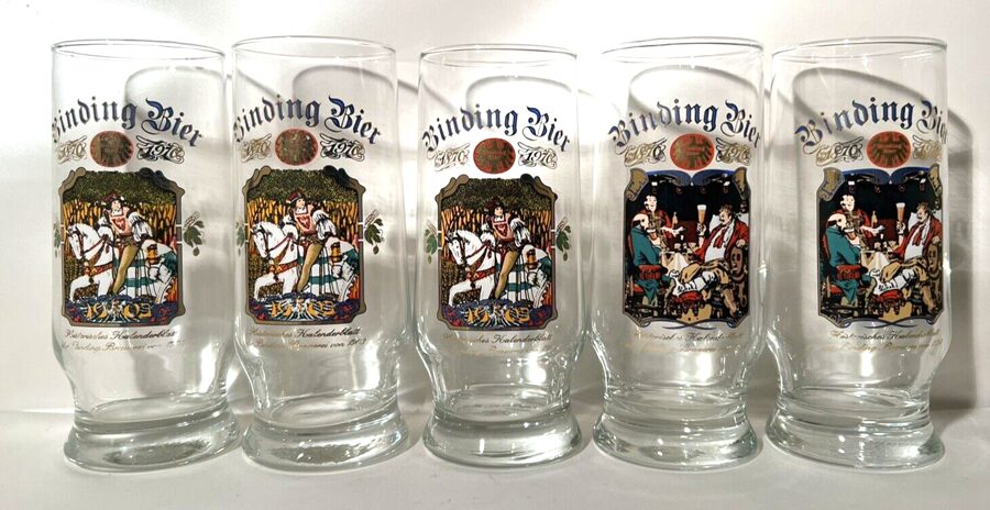 5 x Binding Bier 1870 / 1970 Jubiläum Gläser Bierglas Glas Sammler Vintage 14,5cm