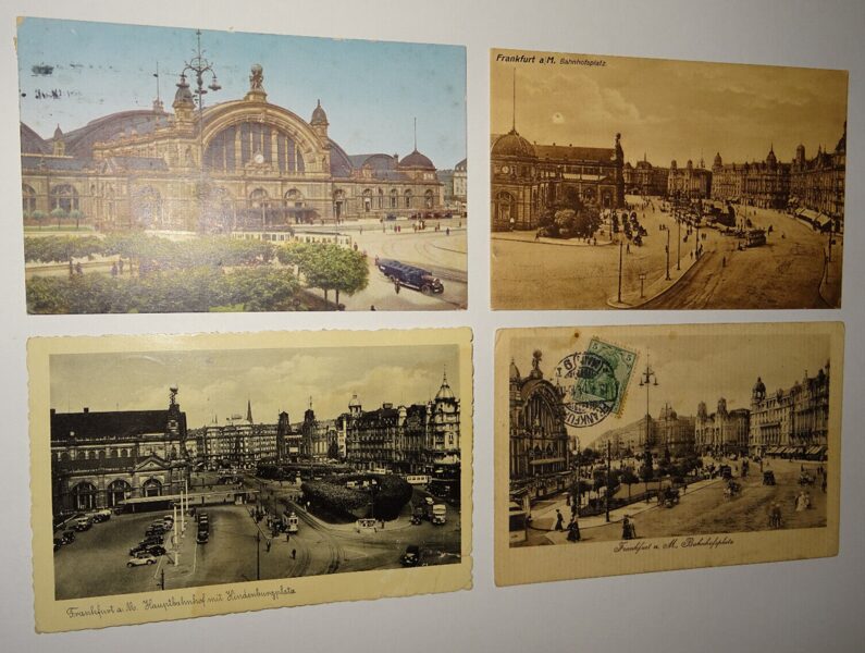 4xAk Postkarte Frankfurt a.M. Ansichtskarte antik Hauptbahnhof Bahnhofsplatz