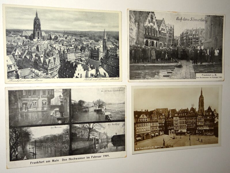 4xAk Postkarte Frankfurt a.M. Ansichtskarte antik Hochwasser 1909 Dom Altstadt