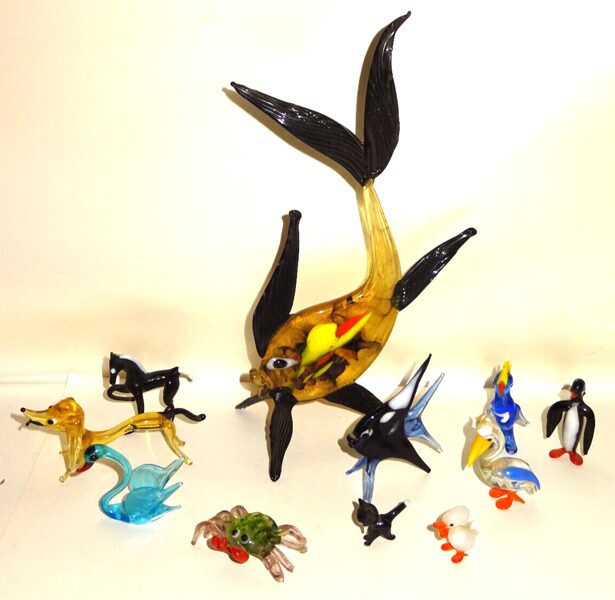 11 Glasfiguren Glastiere Glas Figur Tier (Murano?) Handarbeit Vintage