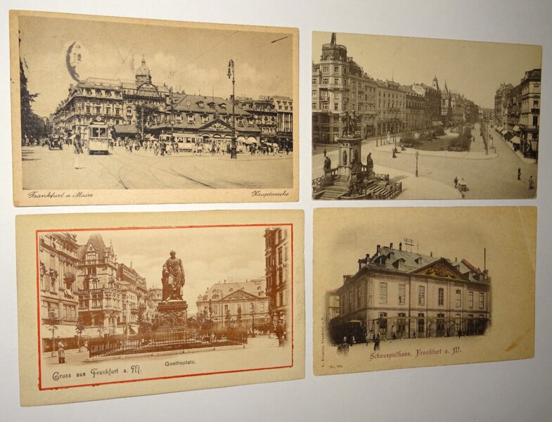 4xAk Postkarte Frankfurt a.M. Ansichtskarte antik Schauspielhaus Goetheplatz