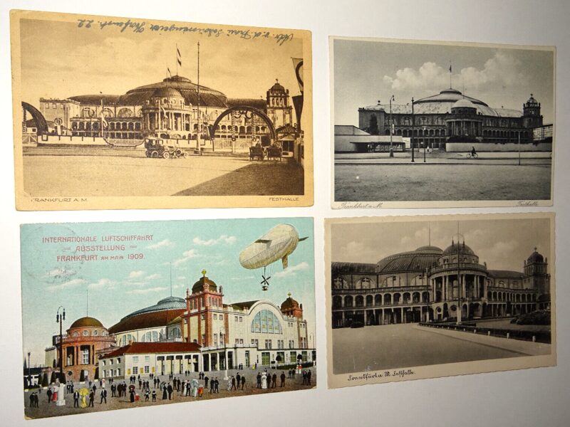 4xAk Postkarte Frankfurt a.M. Ansichtskarte antik Festhalle Luftschiffahrt 1909