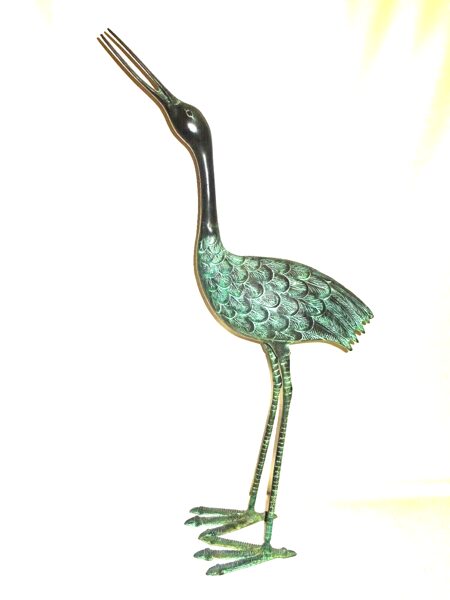 Messing patiniert Storch / Reiher Vogel Figur Skulptur Dekofigur Vintage H:86cm