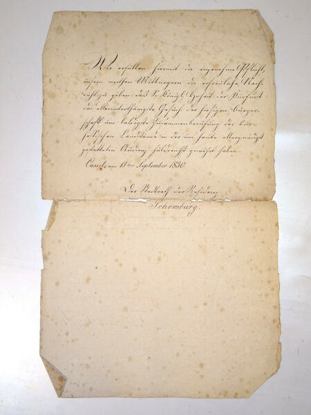 1830 Dokument Urkunde Handschrift Adel Graf Hessen Landgraf Wilhelm? Isenburg?